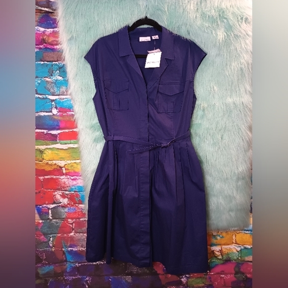 Liz Claiborne Dresses & Skirts - Liz Claiborne Navy Blue Front Button Sleeveless A-line Shift Dress Size 14 NWT